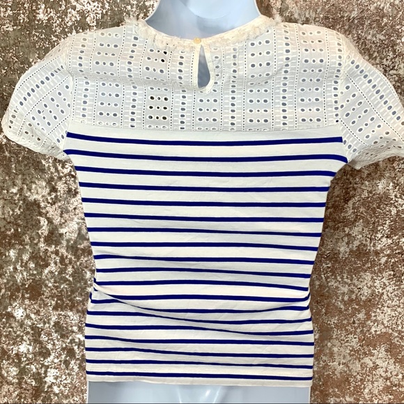 🆕 J Crew Eyelet Striped Short Sleeve Top - Picture 4 of 6